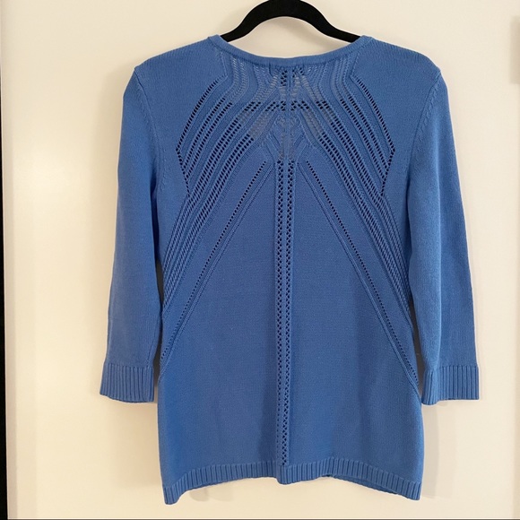 Tribal Blue V-neck 3/4 Sleeved Knit Sweater Size Small - Picture 2 of 9